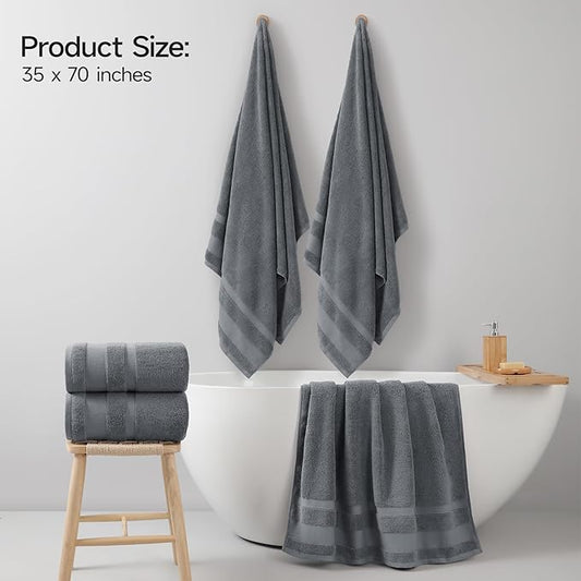 REDKISS 100% Cotton Bath Towels Set of 2, Extra Large Bath Sheets 35 X 70 Inches, 800 GSM, Quick Dry, Ultra Soft & Super Absorbent Bathroom Towel Sets for Bathroom, Gym, Spa, Pool & Hotel, Grey