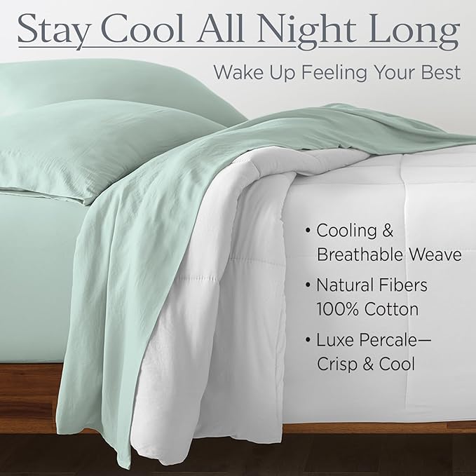 Ella Jayne Percale Sheets King Size (4 Pieces) Permium 100% Cotton Percale TC300, Hotel Luxury Collection, Deep Pockets and Cooling Cotton Percale Sheets King (Mint)