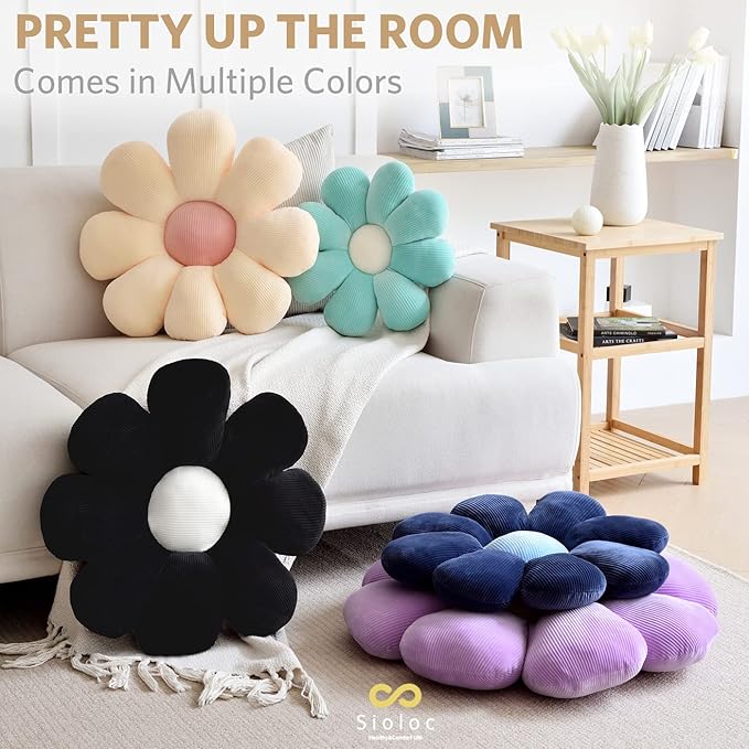Sioloc Flower Pillow, Shaped Throw Pillow Butt Cushion Floor Seating Cushion, Cute Room Decor & Plush Pillow for Bedroom Sofa Chair (Beige, 23.6" ), 1 Count (Pack of 1)