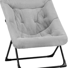 Comfy Saucer Chair for Adults, Soft Faux Fur Bedroom Chair, Accent Dorm Chairs, Flexible Living Room Reading Chairs, Oversized Folding Lounge Seat for Teens, X-Large, Grey