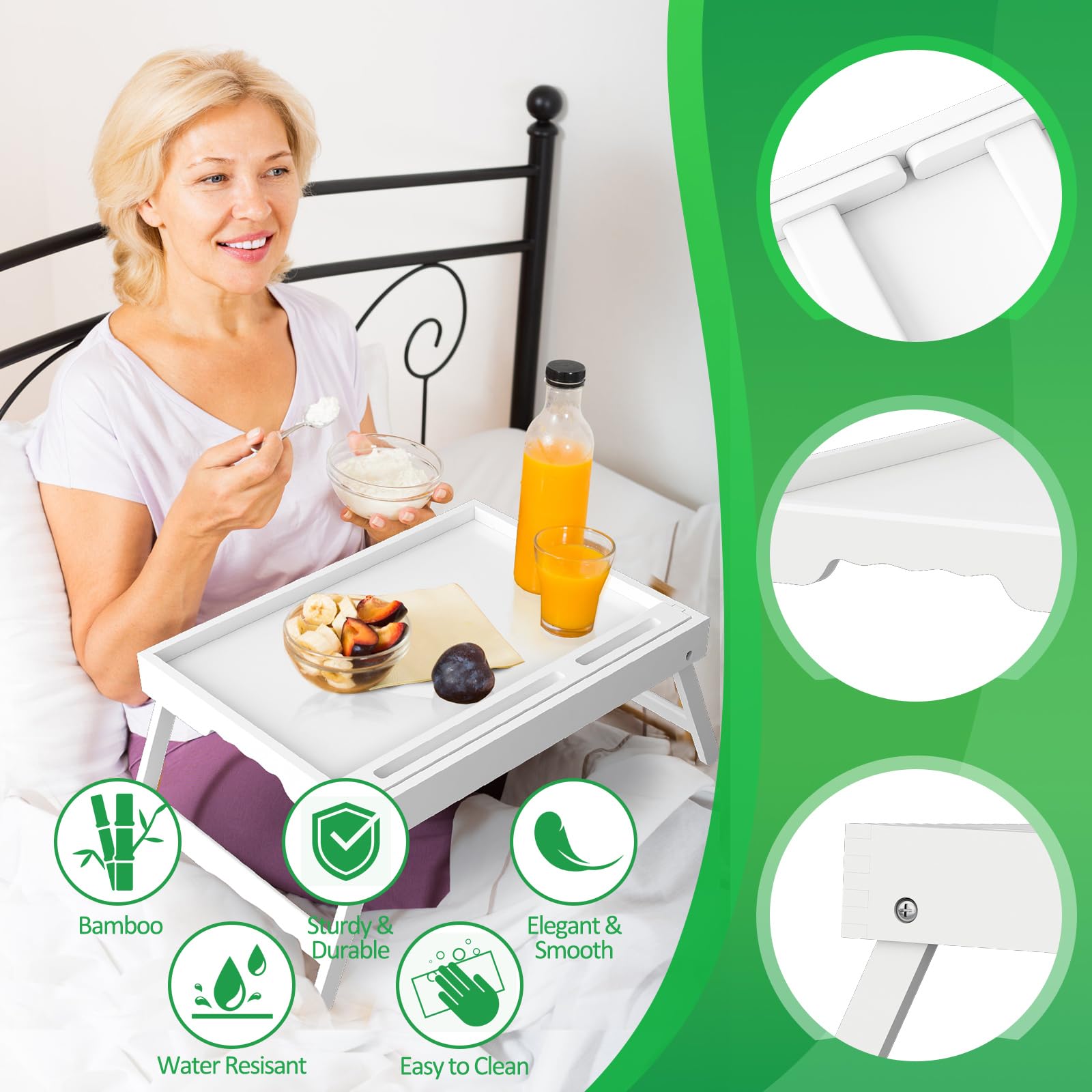 Bed Tray Table with Handles Folding Legs Bamboo Breakfast Food Tray with Media Slot for Platters,Laptop Desk,Snack,TV Tray Kitchen Serving Tray Dormly