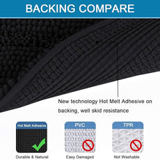 H.VERSAILTEX 2 Piece Bathroom Set - Super Absorbent Chenille Striped Bath Mats - Non Skid Machine Wash Dry Rugs for Bathroom Floor (Black, 24 x 36 Plus 20 x 32 - Inches)