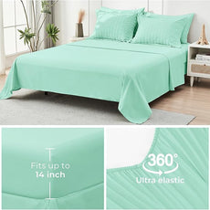 HYMOKEGE Mint Green King Size Comforter Set Seersucker 7 Pieces, All Season Luxury Bed in a Bag for Bedroom, Bedding Set with Comforter, Sheets, Pillowcases & Shams