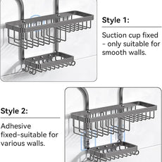 YASONIC Shower Caddy Hanging - Never Rust Organizer - Aluminum over The head caddy with 10 Hooks for Razor/Sponge - Shower Rack with Soap Basket - Grey