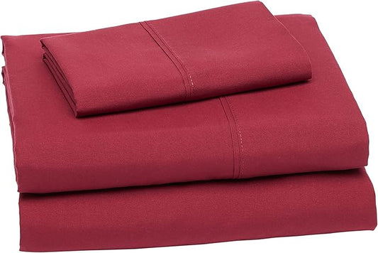 Amazon Basics Lightweight Super Soft Easy Care Microfiber 3 Piece Ideal Bed Sheet Set with 14-Inch Deep Pockets, Twin XL, Burgundy, Solid AmazonBasics