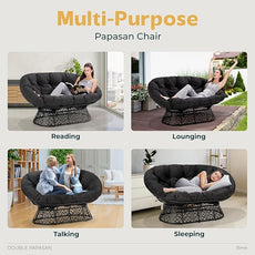 Bme Double Papasan Chair, 600lbs Capacity, Ergonomic Design, Soft Thick Fabric Cushion, Bee-Designed Base, Sturdy Steel Frame, 61