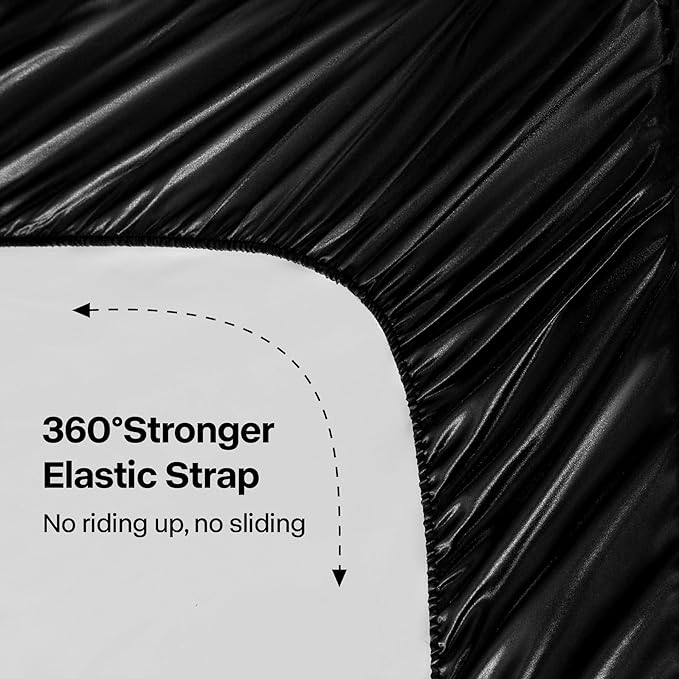 BEDELITE Satin Sheets Queen Size Bed Set, Luxury Soft Black Silky Sheets for Hair and Skin, Similar to Silk Bed Sheets Set 4 Pieces with 1 Deep Pocket Fitted Sheet, 1 Flat Sheet, and 2 Pillowcases