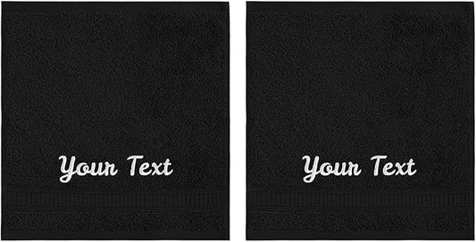 Personalized Towels, Luxury Turkish Genuine Cotton Monogrammed Towel Washcloths for Bathroom, Kitchen, Hotel, Spa, Gym & College Dorm, 2 Pack Washcloth Set for Body & Face, Baby and Adults, Black