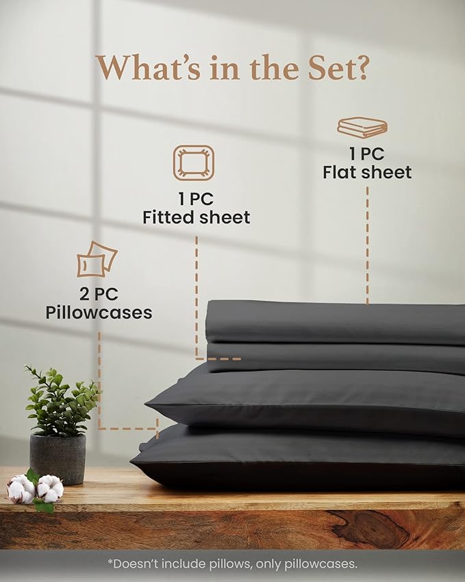 Good Sleep Bedding Luxury Sateen Weave 100% Egyptian Cotton Sheets - 4Pc Full Size Bed Sheet Set, 1000 TC, 16" Deep Pocket, Dark Gray GoodSleepBedding
