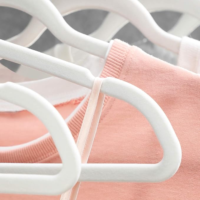 SONGMICS Slim Velvet Hangers, Non-Slip Clothes Hangers with Rose Gold Swivel Hooks, Space-Saving, for Closet, 50 Pack, White UCRF026W03