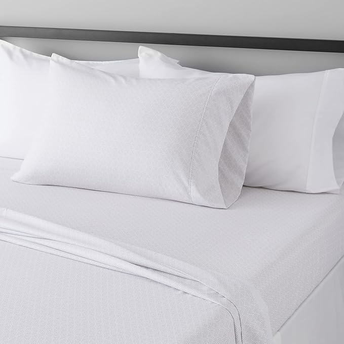 Amazon Basics Lightweight Super Soft Easy Care 3 Piece Microfiber Bed Sheet Set with 14-Inches Deep Pockets - Twin XL, Gray Crosshatch AmazonBasics