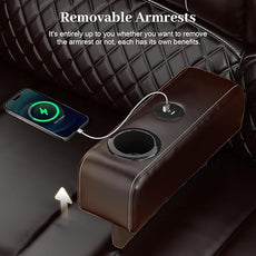 Recliner Sofa, 3 Seater Manual Reclining Sofa with 2-Tier Cushion, Reclining Couches for Living Room with Removable Console, Hidden Storage Space, Cup Holders - Brown