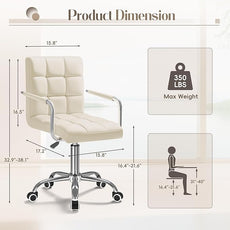 Furmax Mid-Back Office Task Chair Ribbed PU Leather Executive Chair Modern Adjustable Home Desk Retro Comfortable Work Chair 360 Degree Swivel with Arms (Beige)