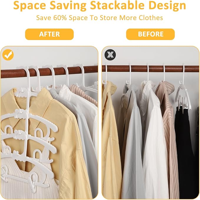 80 Pack Plastic Hangers with 32 Clips, 11-15 inch Adjustable Clothes Hanger, Durable & Non-Slip, Space Saving Coat Hangers for Pants, Jackets and Dress (White)