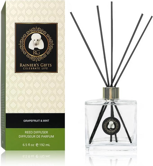 Rainier’s Gifts Reed Diffuser Set (Grapefruit & Mint) - Scented Oil Diffuser Sticks - Home Fragrance Aromatherapy Air Freshener 6.5 fl oz