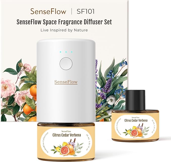 SF101 Pro Waterless Plug-In Air Freshener, 100% Plant-Based Ultrasonic Diffuser, Adjustable 120-Day Scent Air Mist, Covers 100㎡ for Home, Hotel-Citrus Cedar Verbena