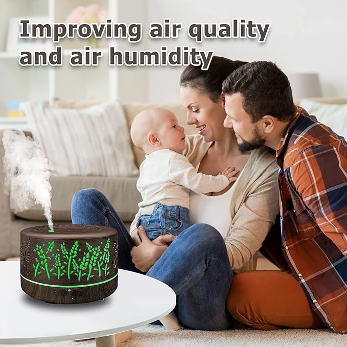 Diffusers for Essential Oils Large Room 600ml,Essential Oil Diffusers for Home with R/C,Cool Mist Humidifier,7 Colors Lights & 3 Mist Mode Waterless Auto Off for Office