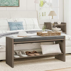 BON AUGURE Shoe Storage Bench Bedroom, Entryway Bench with Cushion, Ottoman Benches for Living Room Hallway Entry (Greige Oak, 40 Inch Wide)