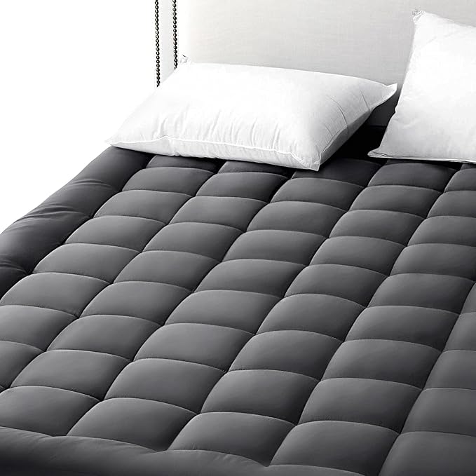 EASELAND Twin Size Mattress Pad Pillow Top Mattress Cover Quilted Fitted Mattress Protector Single Cotton Top 8-21" Deep Pocket Cooling Mattress Topper (39x75 Inches, Dark Grey)