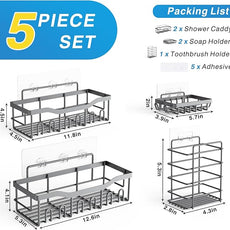 EUDELE 5-Pack Rustproof Stainless Steel Shower Caddy – No Drill Adhesive Bathroom Organizer with Large Capacity, Spacious Shower Shelves for Inside Shower, Kitchen & Home Decor Storage-XL Size