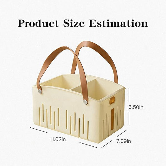 Small Shower Caddy, Shower Basket with Handle and Adjustable Divider, Portable Shower Caddy for Bathhouse, Gym, Camping, Travel (Cream)