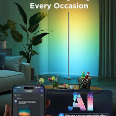 Govee RGBIC Floor Lamp Basic, LED Corner Lamp Works with Alexa, 1000 Lumen Smart Modern Floor Lamp with Music Sync and 16 Million DIY Colors, Color Changing Standing Lamp for Bedroom Living Room Black