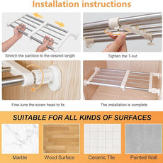 BAOYOUNI Closet Tension Shelf Rod Heavy Duty Wardrobe Organizer Adjustable Storage Shelves Rack DIY Closet Dividers Separators for Kitchen Bathroom Bedroom Garage, 19.69-31.5 Inches