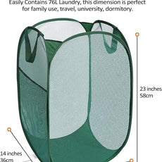 2 Pack Durable Collapsible Laundry Baskets - Reinforced Mesh Pop Up Laundry Hamper with Pocket, Foldable Dirty Clothes Hamper with Carry Handles for Laundry, Bathroom, Kids Room, Dorm or Travel Green