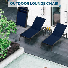 Foldable Pool Lounge Chairs, Aluminum Chaise Lounge Outdoor with 5 Positions Recliner - Free Assembly - Patio Lounge Chair for Poolside, Beach (Navyblue)