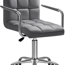 Furmax Mid-Back Office Task Chair Ribbed PU Leather Executive Chair Modern Adjustable Home Desk Chair Retro Comfortable Work Chair 360 Degree Swivel with Arms (Grey)