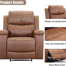 CANMOV Leather Recliner Chair Set of 2, Classic and Traditional Manual Recliner Chair with Overstuffed Arms and Back, Manual Single Sofa with Concealed Cup Holders,Brown