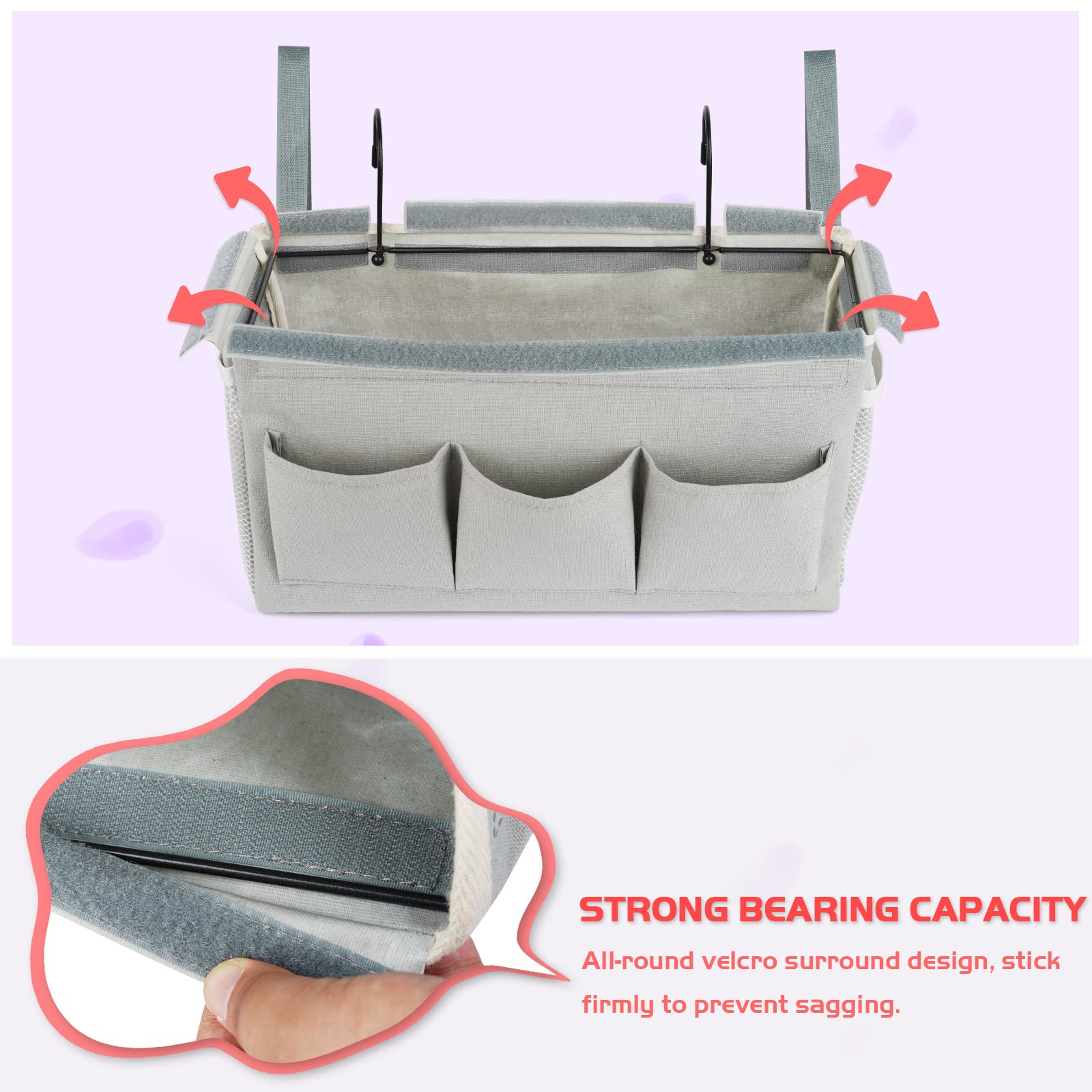 Loghot Bedside Caddy/Bedside Storage Bag Hanging Organizer for Bunk and Hospital Beds,Dorm Rooms Bed Rails,Can be Placed Glasses,Books,Mobile Phones,Keys (Light Pink) Dormly