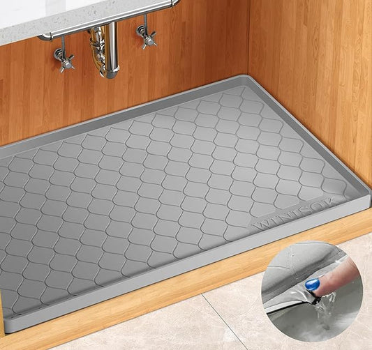 Silicone Under Sink Mat 40" x 19", kitchen Essentials and Gadgets, Shelf liner and Cabinet Protector, Home Organizers and Storage, Waterproof Bathroom Tray