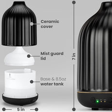 MALMØ Ceramic Diffuser (250ml) - Essential Oil Diffuser Black - Aromatherapy Diffuser - Non Toxic Oil Diffuser for Home