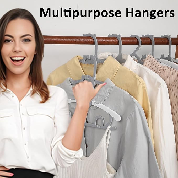 80 Pack Plastic Hangers with 32 Clips, 11-15 inch Adjustable Clothes Hanger, Durable & Non-Slip, Space Saving Coat Hangers for Pants, Jackets and Dress (Grey)