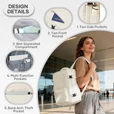 Vacuum Compression Backpack, Travel Vacuum Backpack with Electric Vacpack Pump, Flight Approved Carry On Personal Item Suitcase Luggage for Men Women, Beige, Small