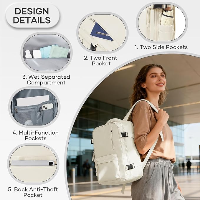 Vacuum Compression Backpack, Travel Vacuum Backpack with Electric Vacpack Pump, Flight Approved Carry On Personal Item Suitcase Luggage for Men Women, Beige, Small