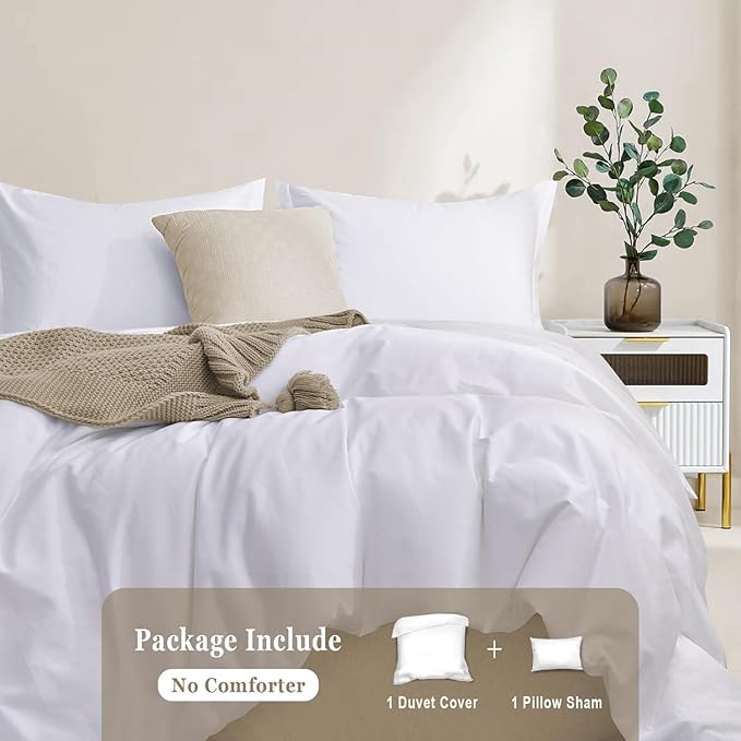 100-Percent Cotton Duvet Cover Set, Hidden Zipper Closure, Ultra Soft, Easy Care and Durable, Simple Bedding Style, Twin, White (Comforter Not Included)