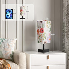 aooshine Flower Table Lamp for Bedroom - Bedside Lamp for Nightstand, Minimalist Night Stand Light Lamp with Square Fabric Shade, Desk Reading Lamps for Kids Room Living Room Office Dorm