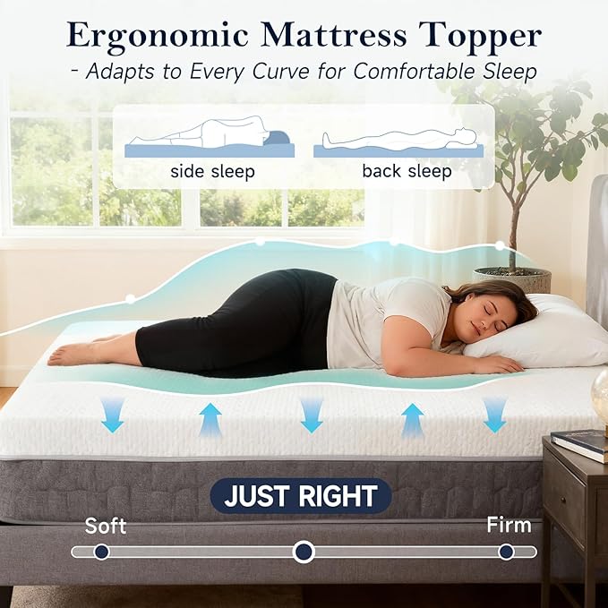Tiita 3-Inch Mattress Topper Twin, Foam Mattress Topper, Removable Mattress Cover, Firm Bed Pad, High Density Foam Mattress Pad, Mattress Protector with 4-Corner Non-Slip Straps