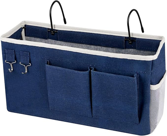 Bedside Storage Caddy/Bedside Hanging Storage Bag for Headboards Bunk Beds Dorm Rooms Book Phone Magazine Holder (Navy Blue)