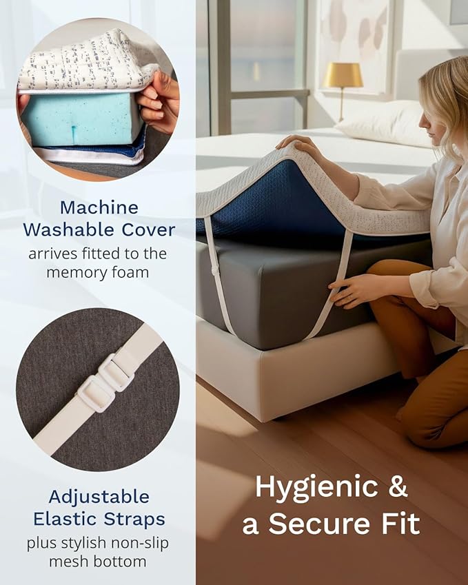 ViscoSoft 4 Inch Memory Foam Mattress Topper Queen - Select High Density Ventilated Mattress Pad - Removable Bamboo-Rayon Cover