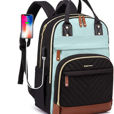 Laptop Backpack for Women Work Bookbag: 15.6 Inch College Backpacks with USB Charger School Bag Waterproof Travel Computer Back Pack Anti-Theft Casual Bookbags for Girls Teacher Nurse Black-Light-Blue