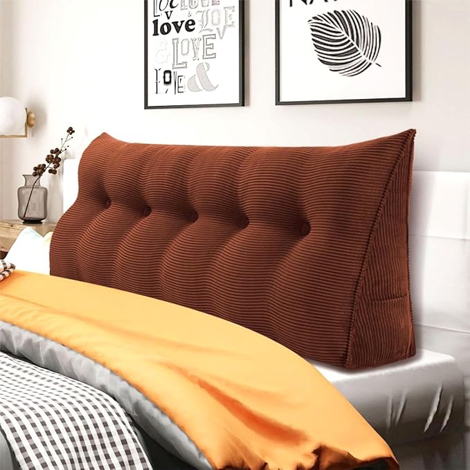 11 lbs Thickened Wedge Pillow Headboard Body Positioner Triangular Reading Pillow Bed Bolster Pillow for Sitting in Bedwith Removable Cover Gift for Mom Backrest Cordury Coffee Queen