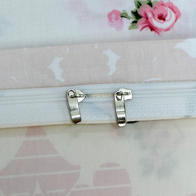 FADFAY Pink Rose Floral Duvet Cover Set 100% Cotton Girls Bedding with Hidden Zipper Closure 3 Pieces, 1duvet Cover & 2pillowcases,Queen Size