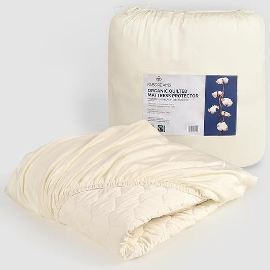 FABDREAMS Organic Quilted Mattress Protector Cal King Size | Mattress Pad| Mattress Cover| Naturally Breathable | Noiseless| Fits up to 17" Deep Pockets| Temperature Regulating | Ivory