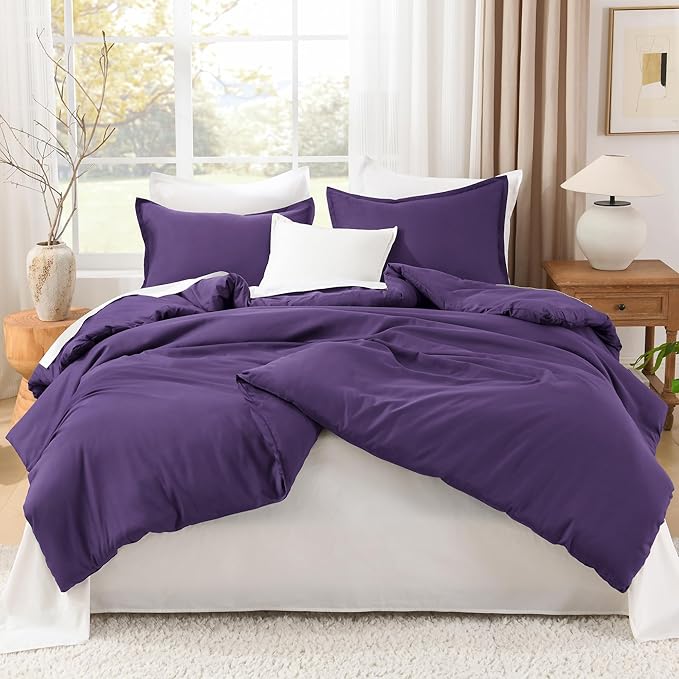 Litanika Comforter Set, Lightweight Solid Bedding Comforter Set, Fluffy Down Alternative Bed Set, Purple, California King