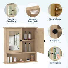 22.2 Inch Mirrored Medicine Cabinet for Bathroom, Over Toilet Wall-Mounted Storage Cabinet with Adjustable Shelf, Waterproof MDF Cabinet for Bathroom Organization