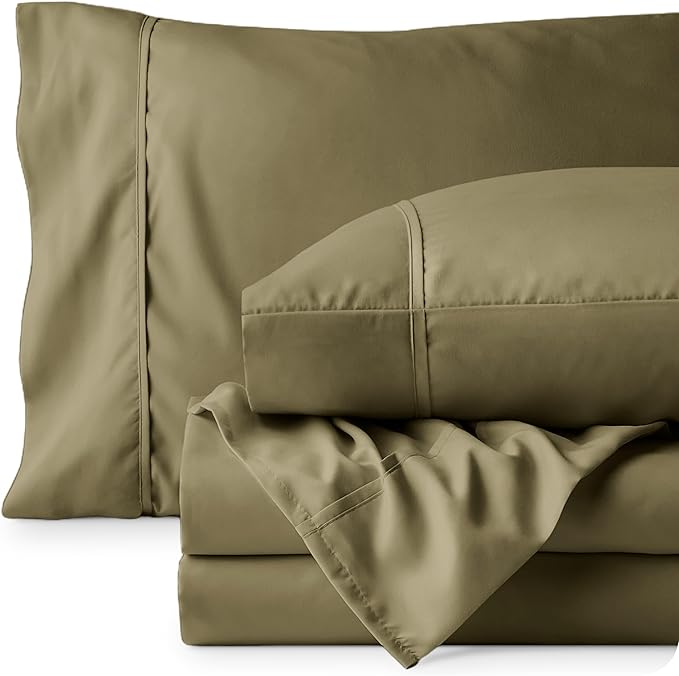 Bare Home Full XL Sheet Set - Luxury 1800 Ultra-Soft Microfiber Full Extra Long Bed Sheets - Double Brushed - Deep Pockets - Easy Fit - 4 Piece Set - Bedding Sheets & Pillowcases (Full XL, Olive) BareHome