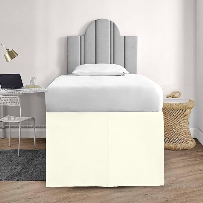 600TC -Dorm Bed Skirt - Split Corner Tailored Dorm Sized Bed Skirt - Dorm Room Essentials - Dorm Bed Skirt 100% Egyptian Cotton - Dorm Décor Bed Skirt Twin XL - 34" Drop (Ivory, Solid)